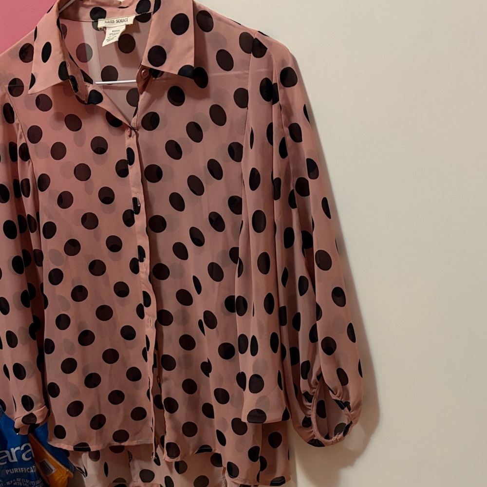 Sans Souci Mauve Pink Polka Dot Button-Up Blouse